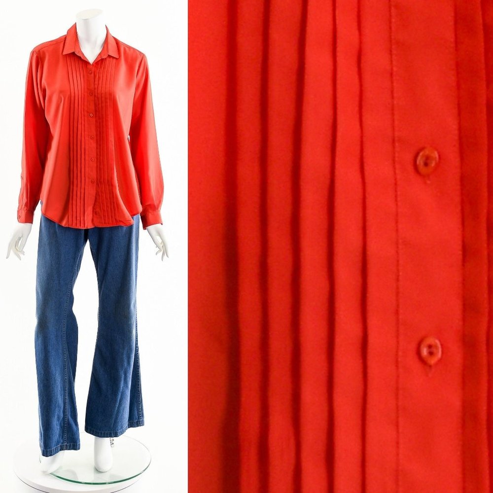 Red Tuxedo Long Sleeve Blouse